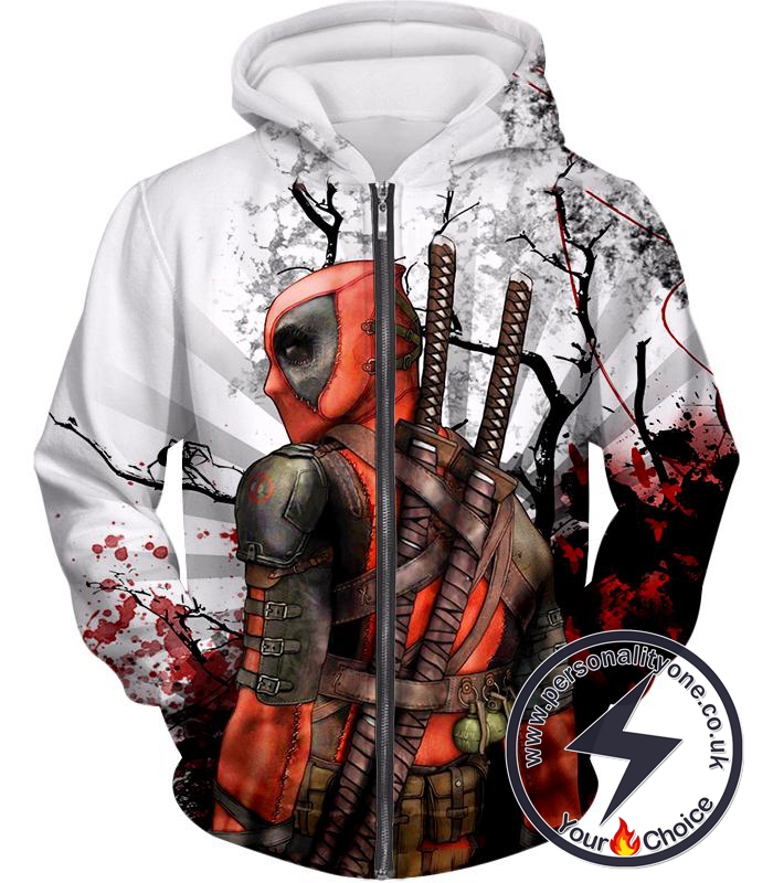 Mutant Anti-Hero Deadpool Awesome White Zip Up Hoodie